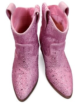 Link Pink Rhinestone Kids Ankle Boots